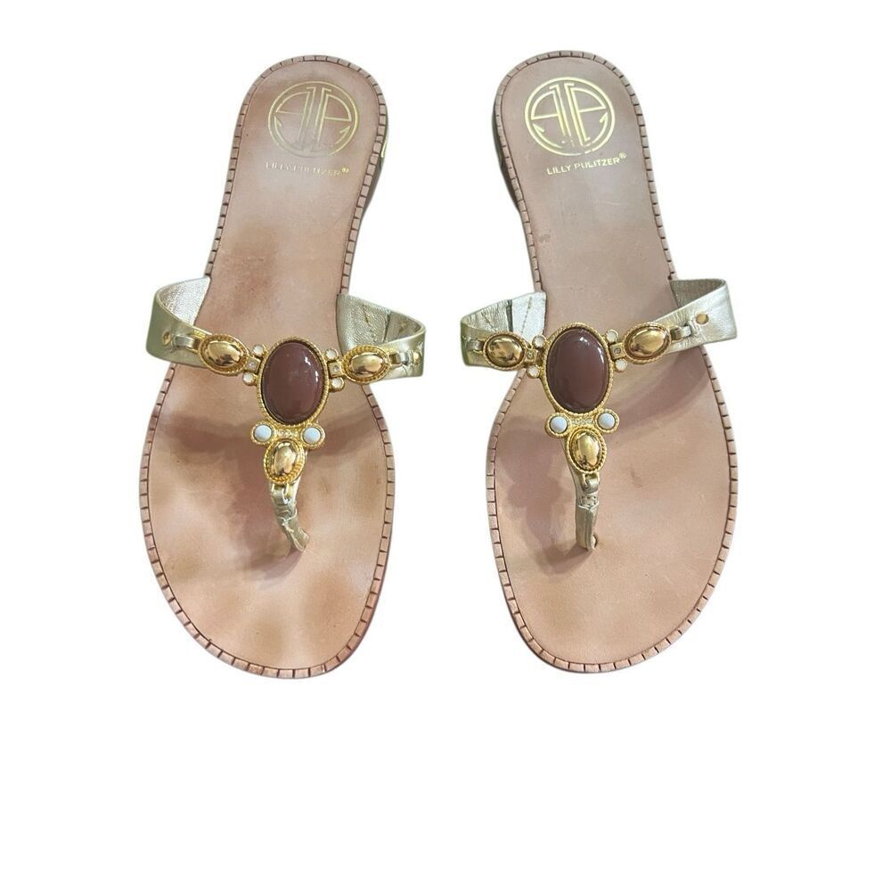Lily Pulitzer jeweled gold flat sandal sz 8